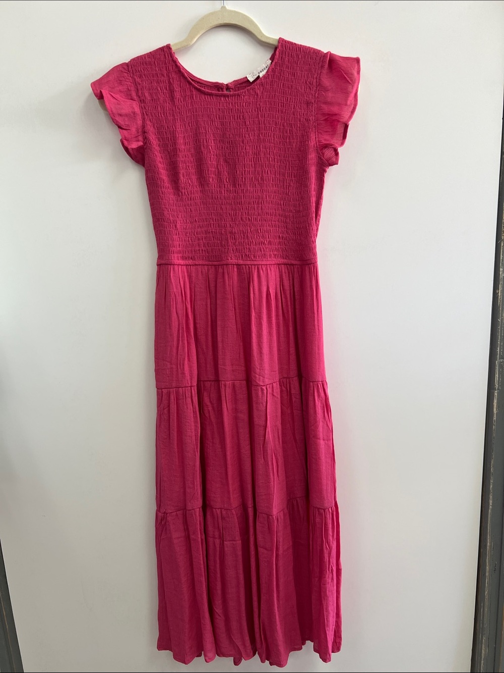 Fuchsia Flutter-Sleeve Maxi Dress